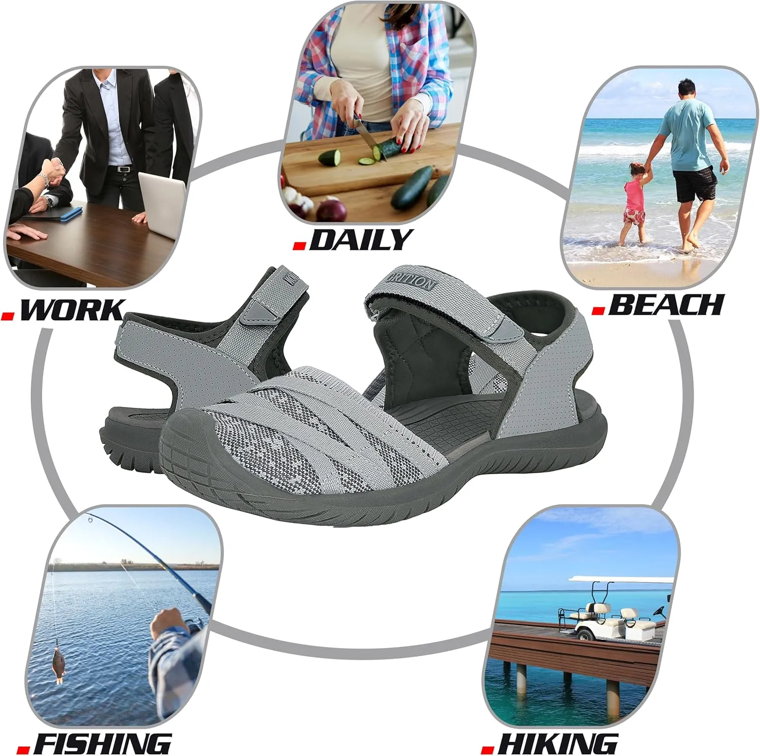 GRITION Hiking Sandals Women Closed Toe, Waterproof Lightweight Adjustable Hiking Athletic Sandals, Breathable For Beach Summer Adventure Comfortable Outdoor Sport