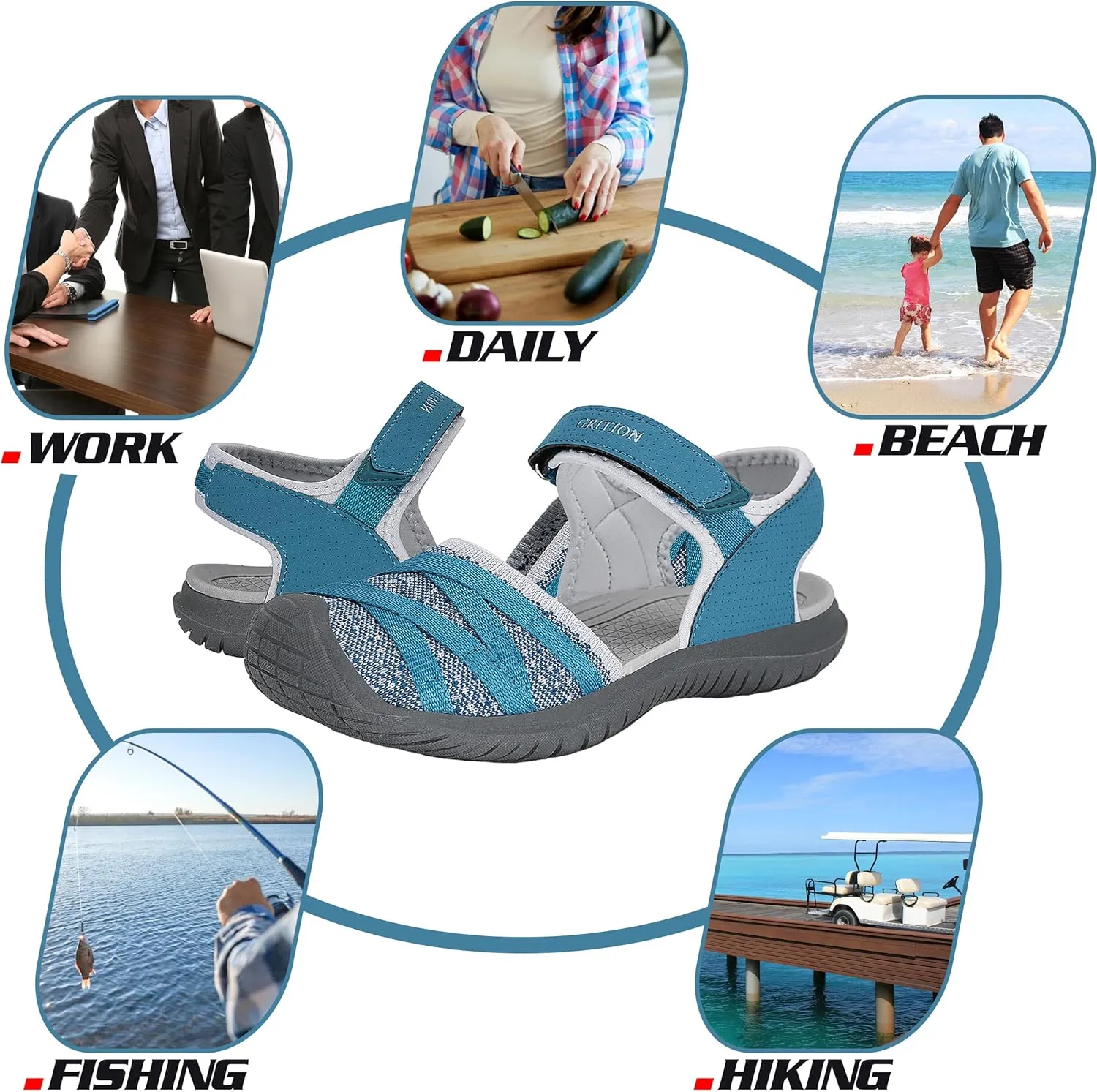 GRITION Hiking Sandals Women Closed Toe, Waterproof Lightweight Adjustable Hiking Athletic Sandals, Breathable For Beach Summer Adventure Comfortable Outdoor Sport