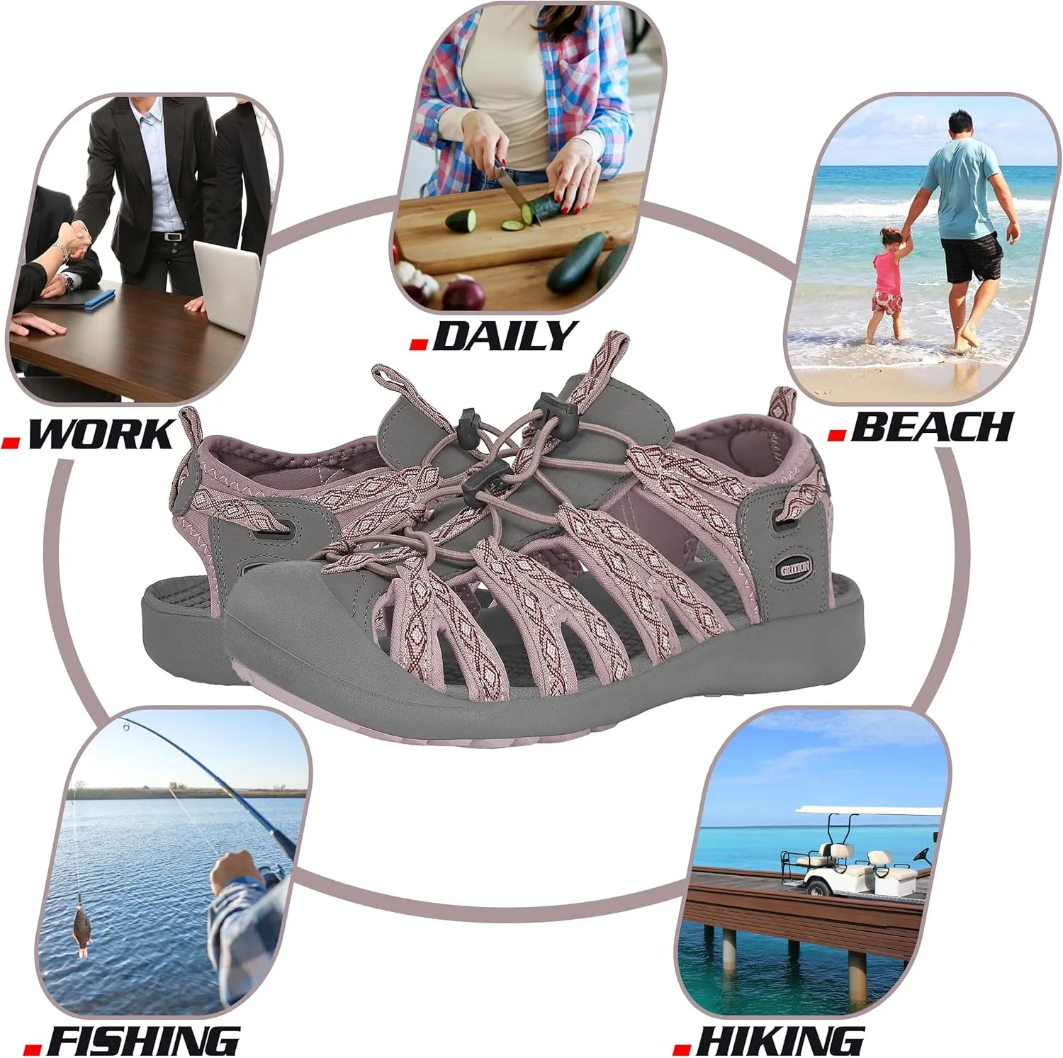 GRITION Hiking Sandals Women Closed Toe, Waterproof Lightweight Adjustable Hiking Athletic Sandals, Breathable For Beach Summer Adventure Comfortable Outdoor Sport