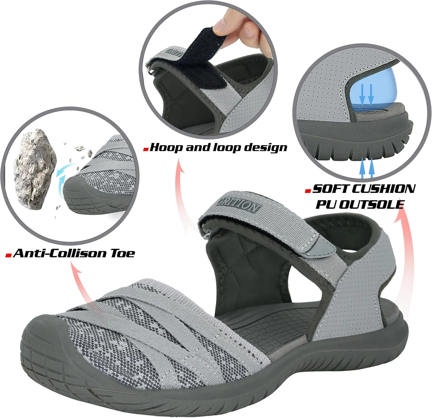 GRITION Hiking Sandals Women Closed Toe, Waterproof Lightweight Adjustable Hiking Athletic Sandals, Breathable For Beach Summer Adventure Comfortable Outdoor Sport