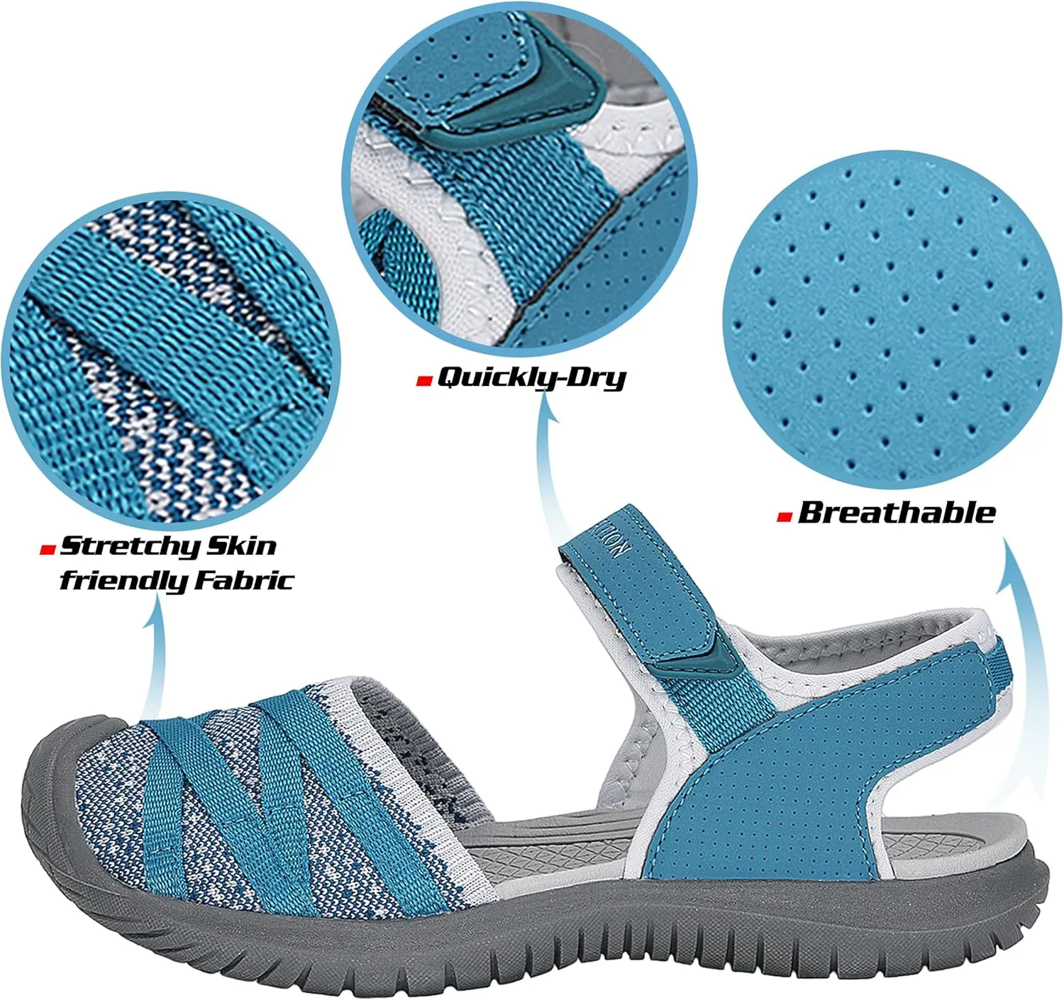 GRITION Hiking Sandals Women Closed Toe, Waterproof Lightweight Adjustable Hiking Athletic Sandals, Breathable For Beach Summer Adventure Comfortable Outdoor Sport
