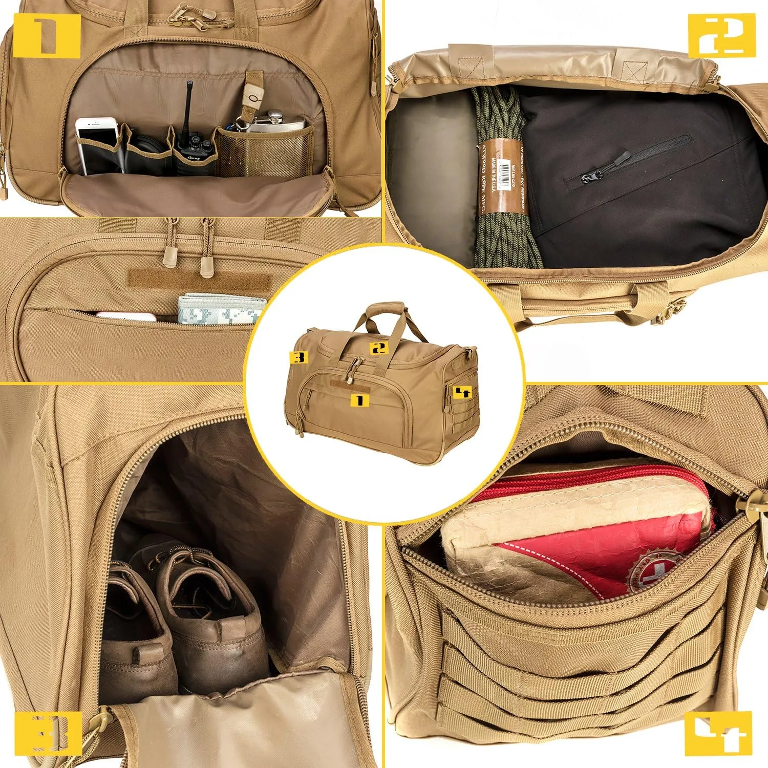 Gym Bag Duffle Bags for Men Women with Shoes Compartment Sport Weekend Travel Overnight Carry On Bag for Tactical Military Travel Work Out Bags (2.0 Tan)