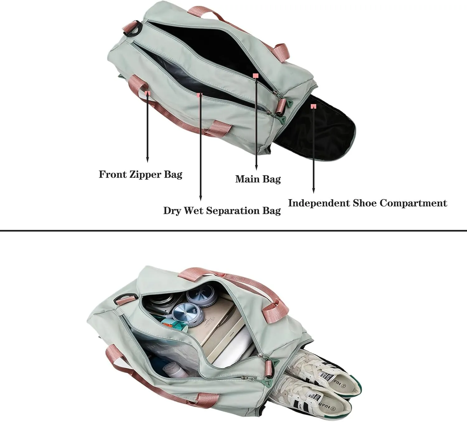 Gym Bag for Women,Duffle Bag for Travel,40L Carry On Weekender Bags with Shoe Compartment,Sports Bags for Yoga & Dance with Wet Pocket