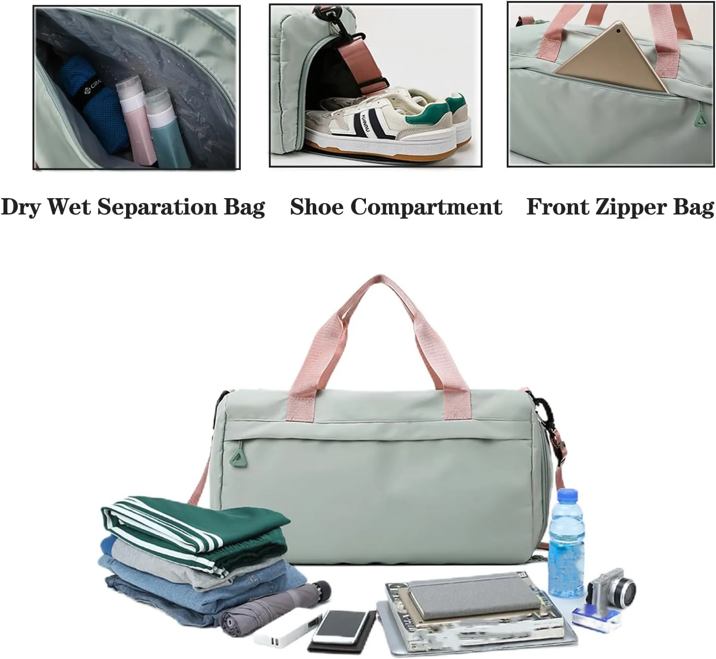 Gym Bag for Women,Duffle Bag for Travel,40L Carry On Weekender Bags with Shoe Compartment,Sports Bags for Yoga & Dance with Wet Pocket