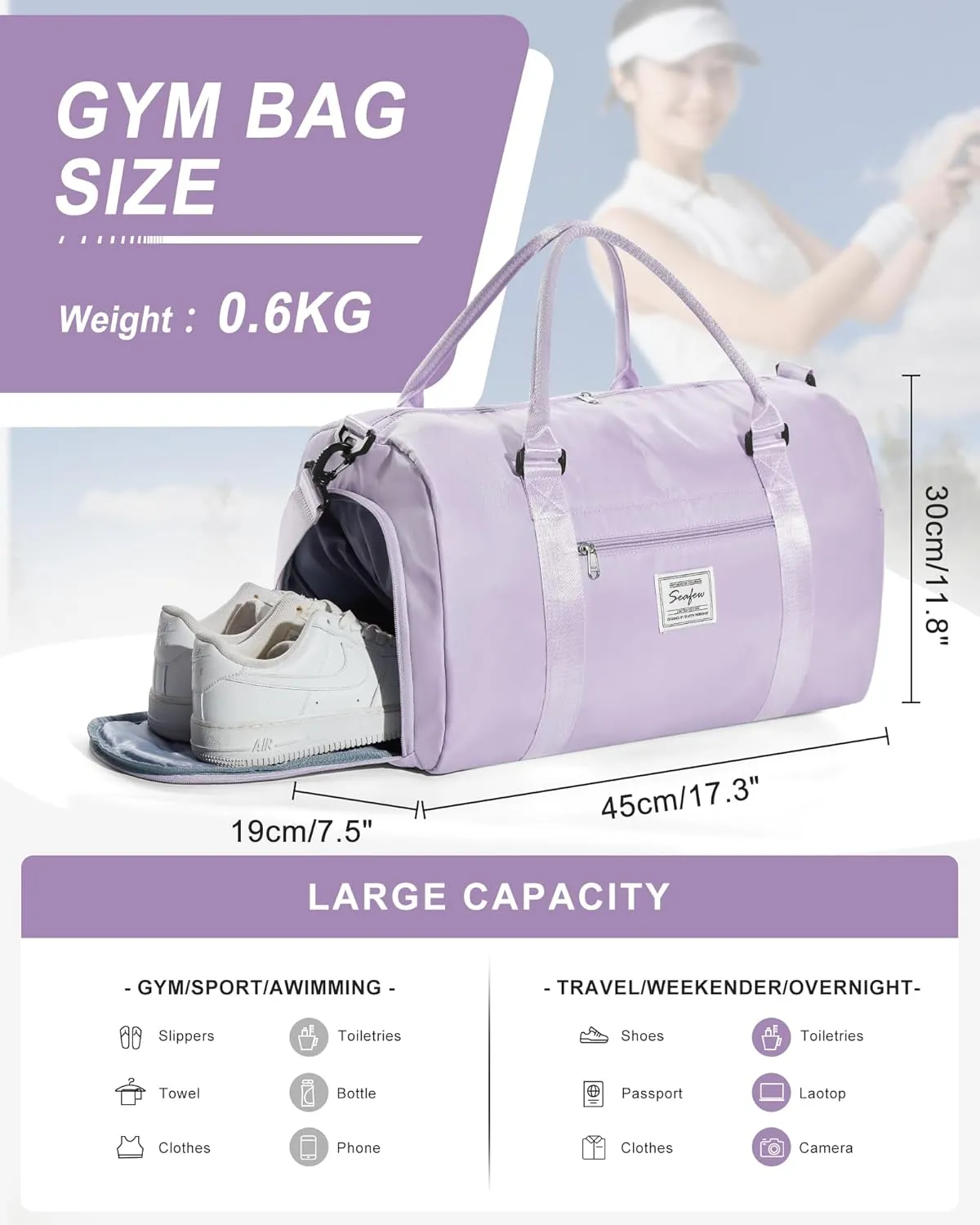 Gym Bag Womens Mens with Shoes Compartment and Wet Pocket Travel Duffel Bag for Women for Plane Sport Gym Tote Bags Swimming Yoga Waterproof Weekend Overnight Carry on Bag Hospital Holdalls