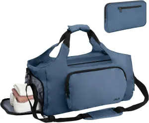 Gym Bags for Men Women, Sports Duffle Bag, Travel Gym Bag with Shoes Compartment and Wet Pocket, Foldable, Lightweight for Travel, Gym, Yoga (PK Blue)
