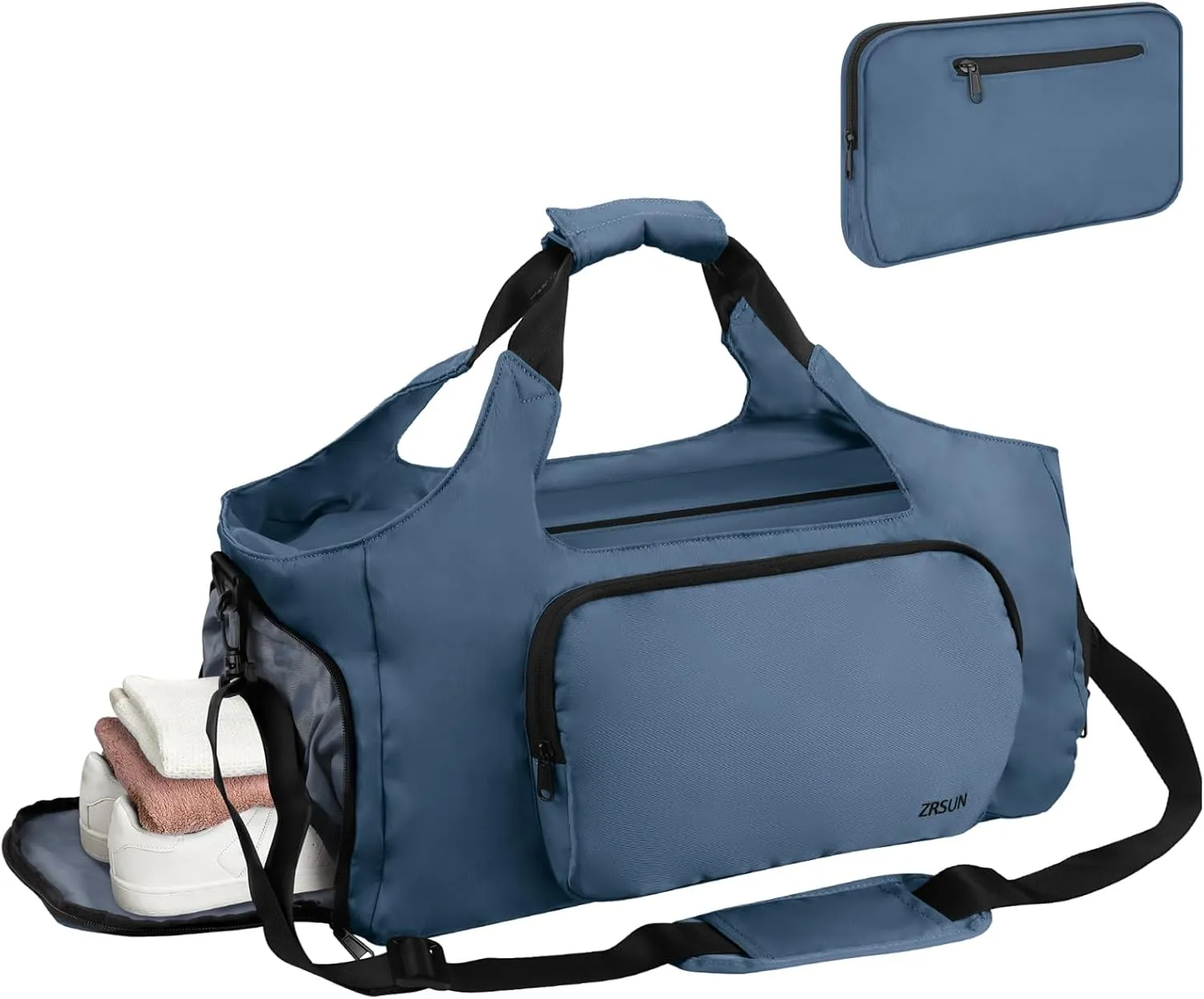 Gym Bags for Men Women, Sports Duffle Bag, Travel Gym Bag with Shoes Compartment and Wet Pocket, Foldable, Lightweight for Travel, Gym, Yoga (PK Blue)