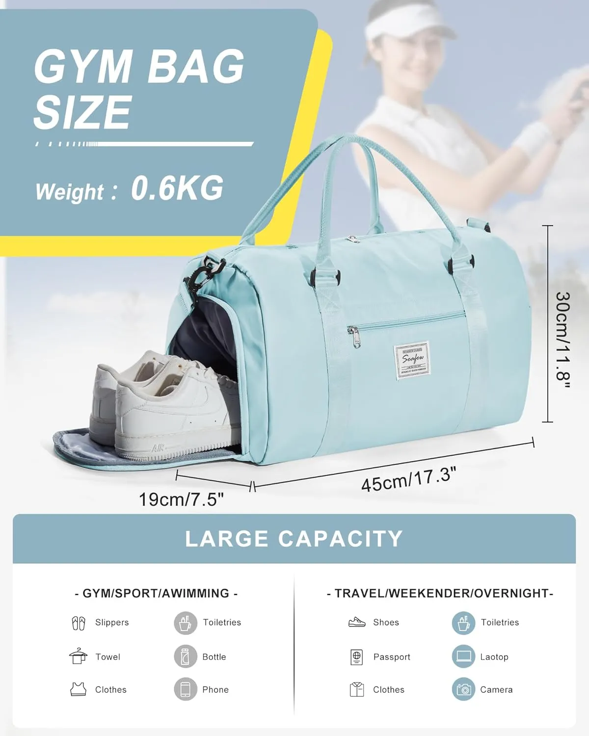 Gym Bags Womens Mens with Shoes Compartment and Wet Pocket Travel Duffel Bag for Women for Plane Sport Gym Tote Bags Swimming YogaSmall Waterproof Weekend Overnight Bag Carry on Bag Hospital Holdalls