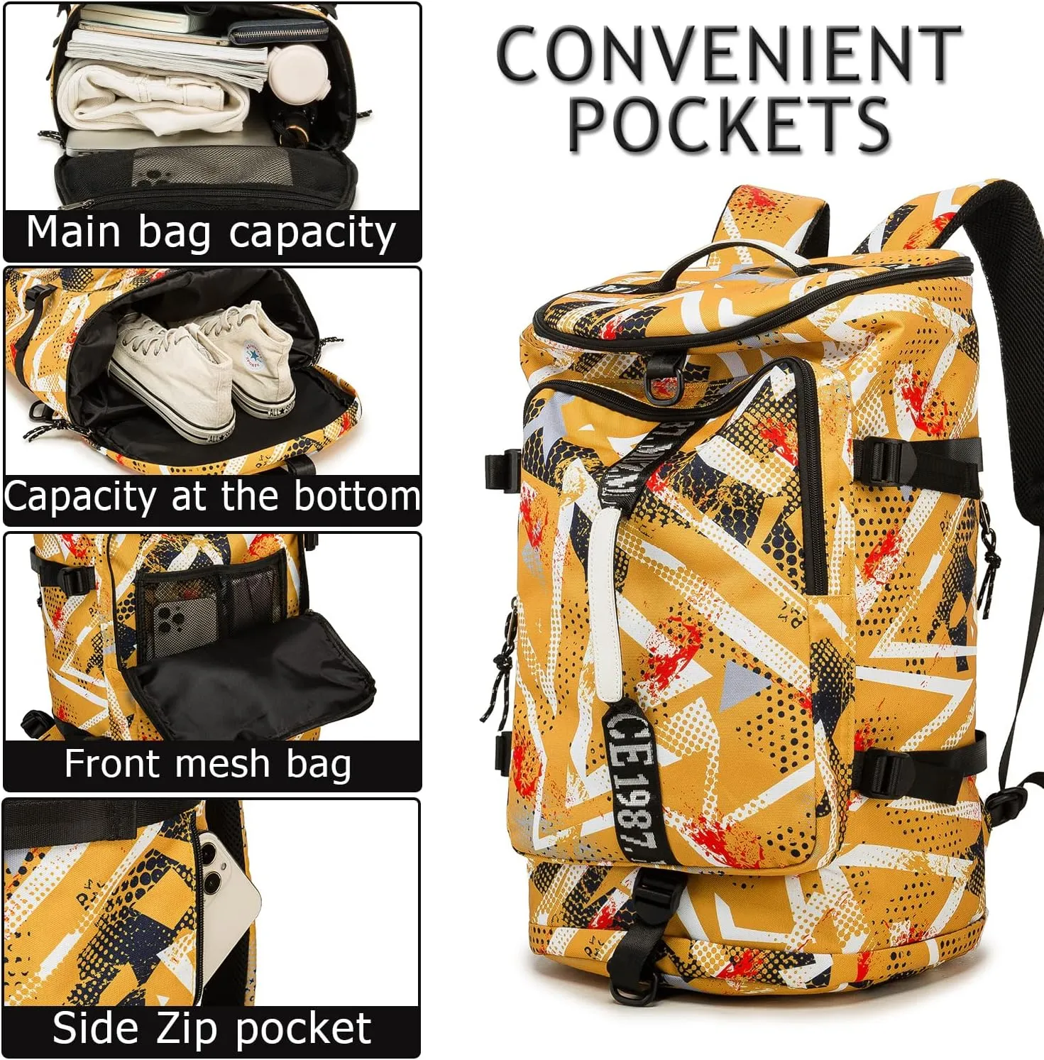 Gym Duffle Bag Waterproof black Laptop Backpack Suitable for Hiking, Fishing, Travel 40L Large Capacity Trendy Cool Lightweight Backpack for Men and Women
