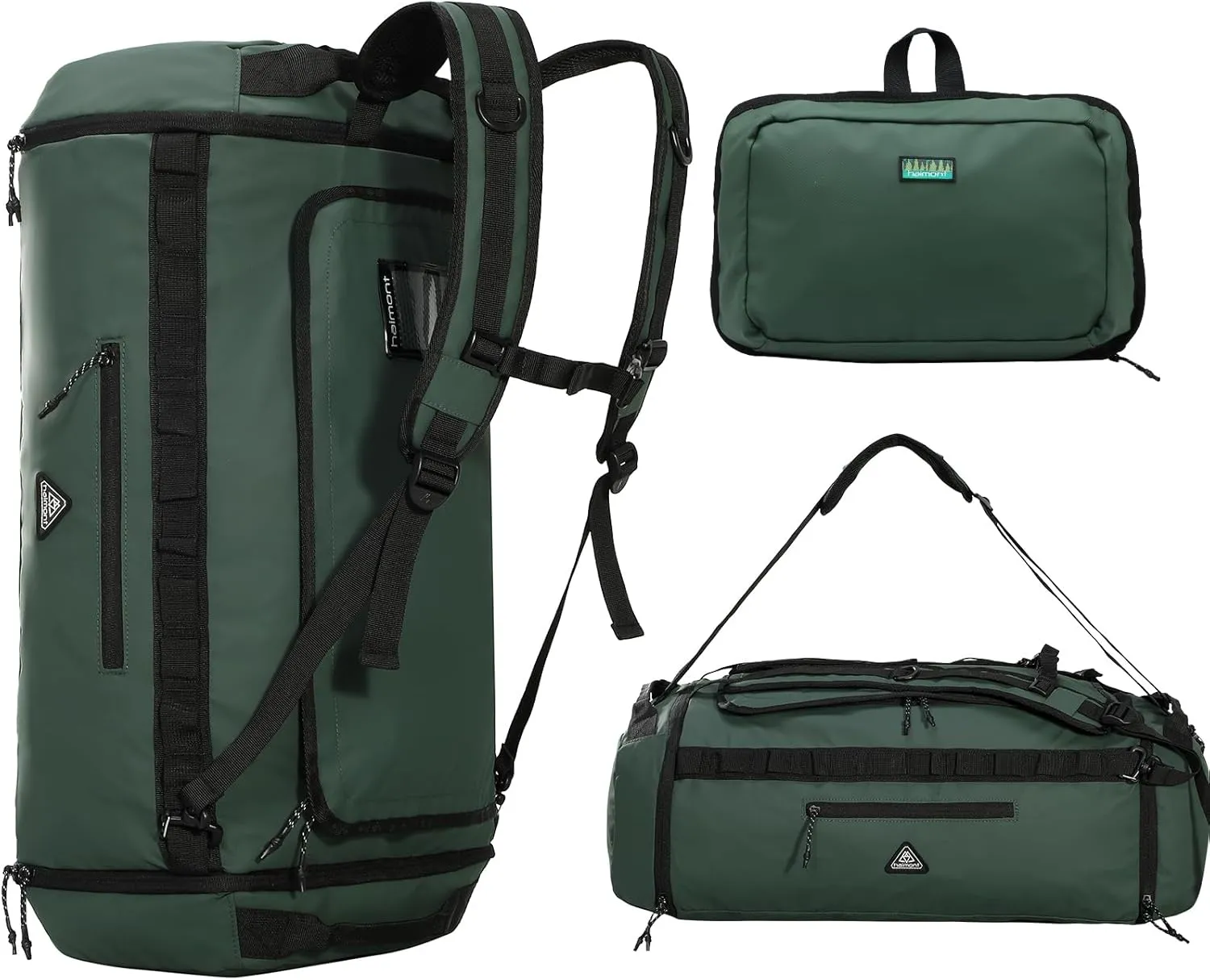 Haimont 50L Travel Duffle Bag for Men Women Foldable Sports Duffle Backpack for Gym Hiking Camping Workout Outdoor 60L with Pocket & Shoe Compartment, Upgrade, Army Green