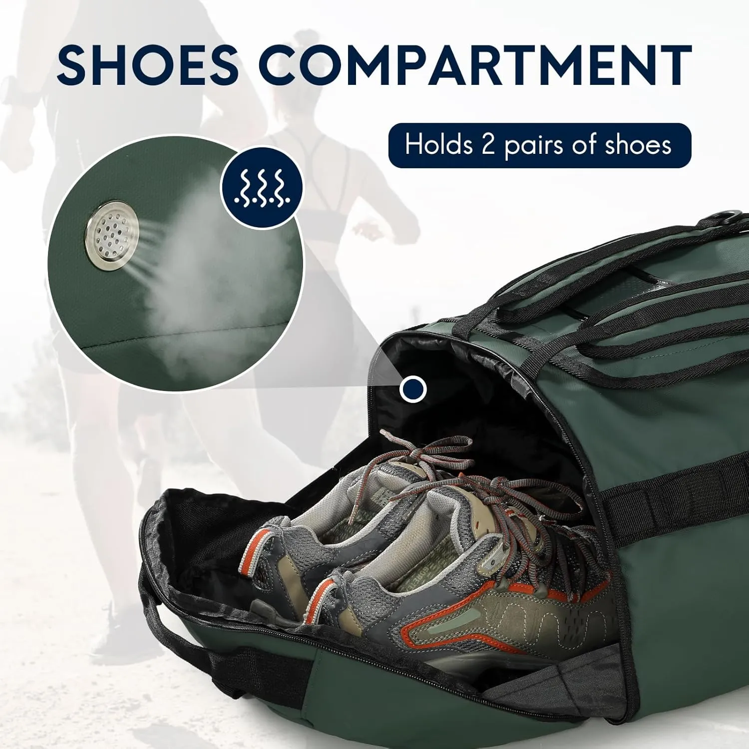 Haimont 50L Travel Duffle Bag for Men Women Foldable Sports Duffle Backpack for Gym Hiking Camping Workout Outdoor 60L with Pocket & Shoe Compartment, Upgrade, Army Green