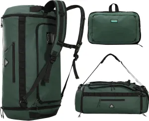 Haimont 50L Travel Duffle Bag for Men Women Foldable Sports Duffle Backpack for Gym Hiking Camping Workout Outdoor 60L with Pocket & Shoe Compartment, Upgrade, Army Green