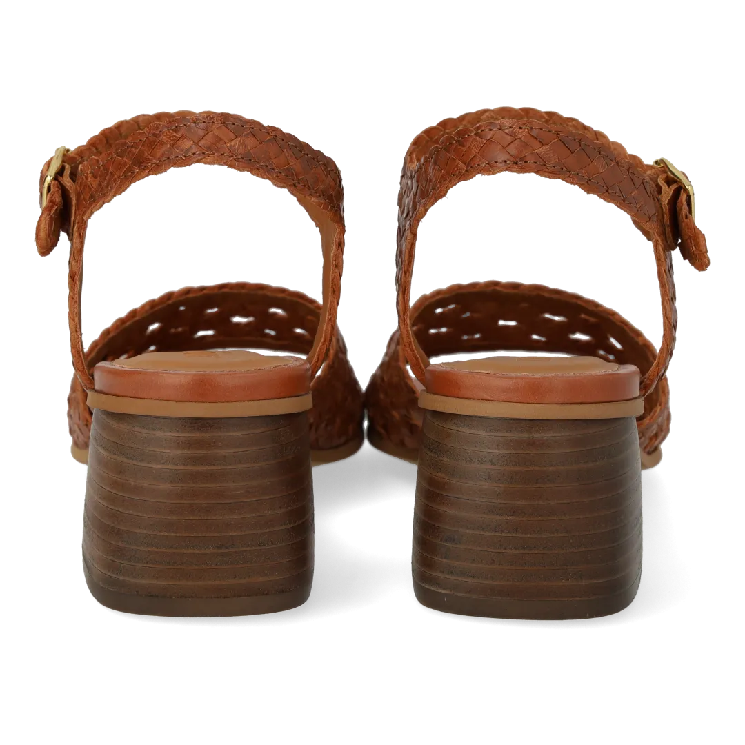 Hand-braided sandal with sculptural heel