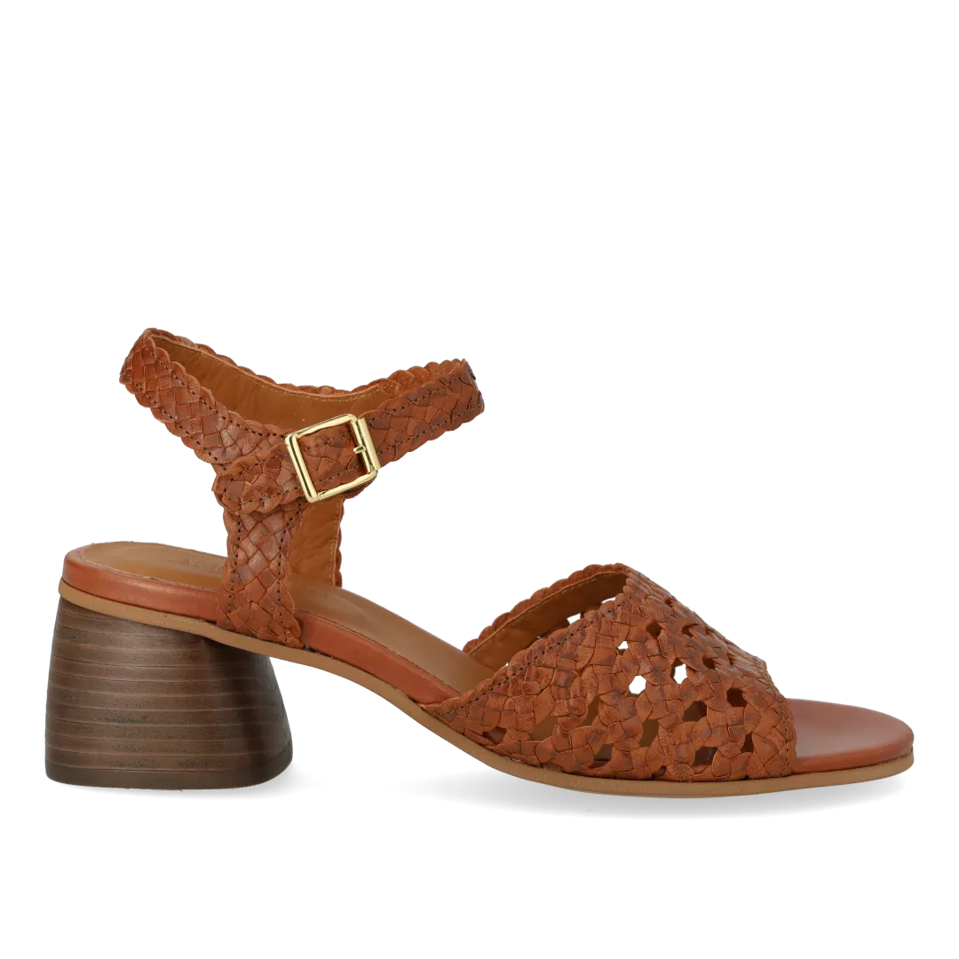 Hand-braided sandal with sculptural heel