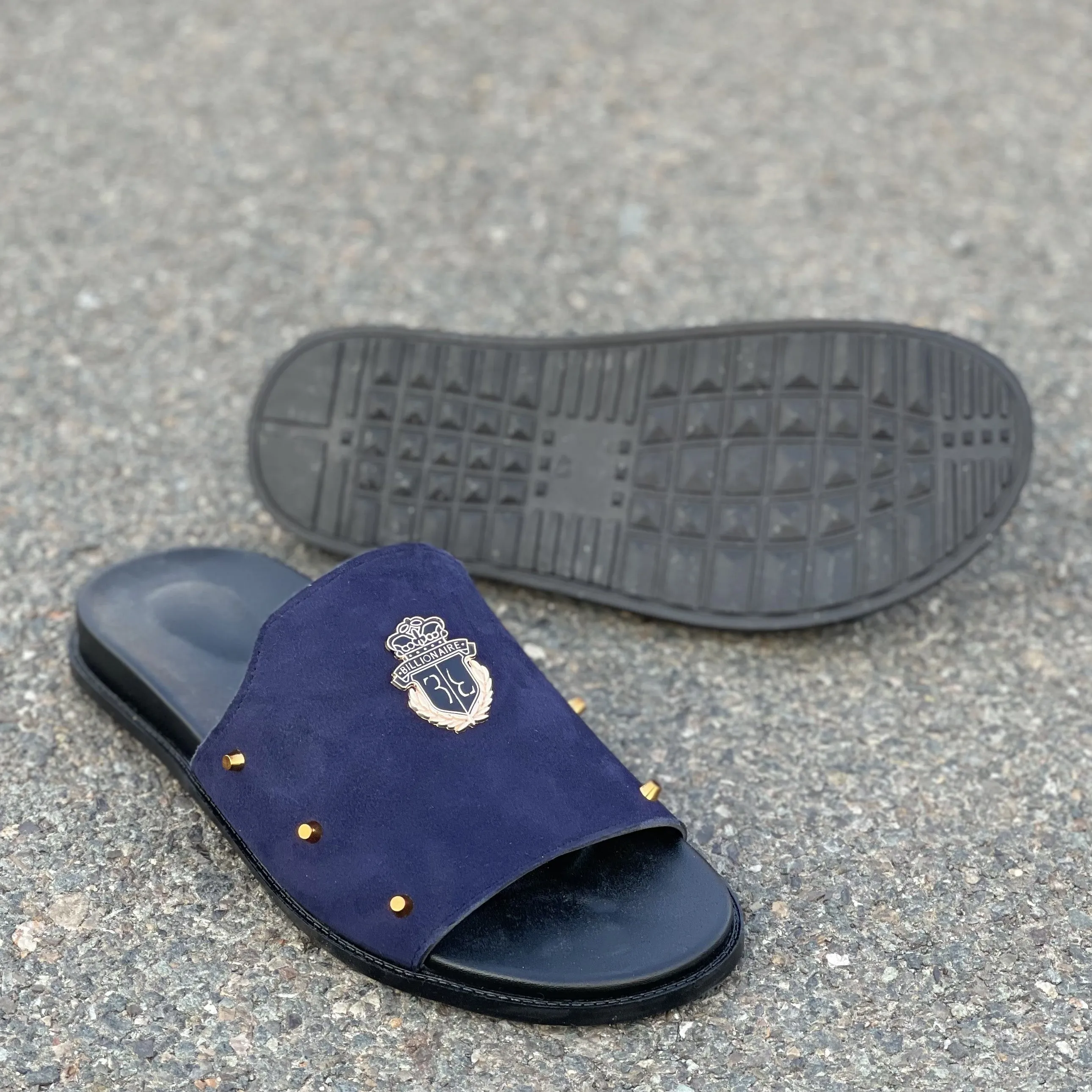 Hand made PU Sole Leather Suede Chappal SS-2353 Blue