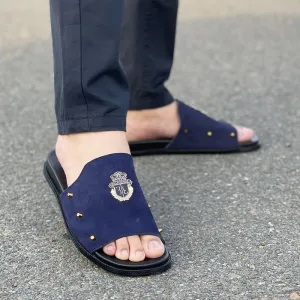 Hand made PU Sole Leather Suede Chappal SS-2353 Blue