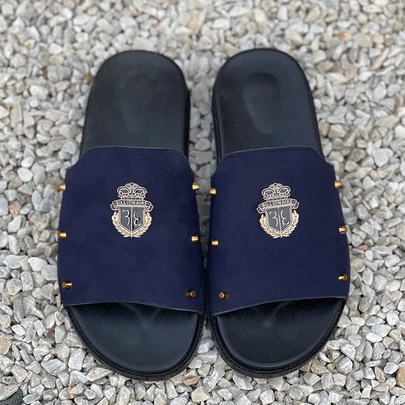 Hand made PU Sole Leather Suede Chappal SS-2353 Blue