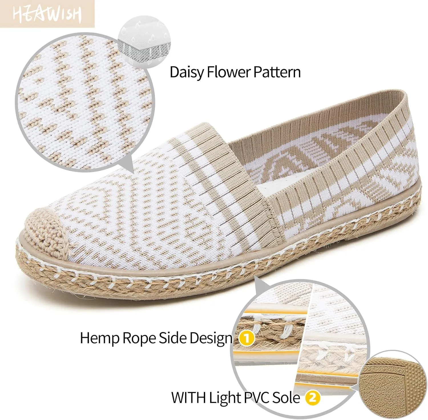 HEAWISH Ballet Flats for Women Loafer Slip on Shoes,Breathable Womens Shoes Dressy Casual Espadrilles for Women Rope Loafer Flats