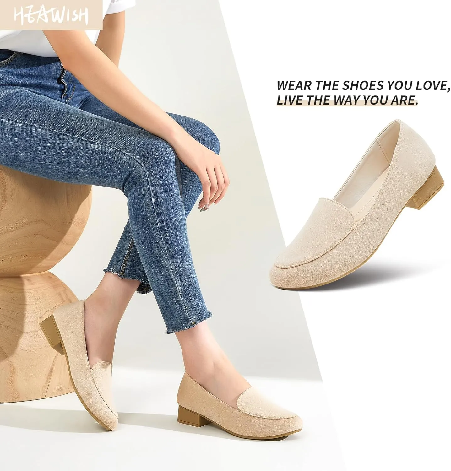 HEAWISH Women's Loafers Slip on Low Heel Shoes,Closed Toe Pumps Dress Shoes,Casual Loafer Work Flats Wedding Shoe