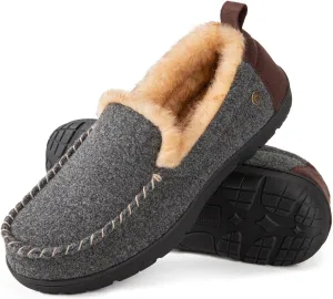 HomeTop Men's Memory Foam Moccasin Slippers, Indoor and Outdoor Warm Fuzzy Fleece House Shoes