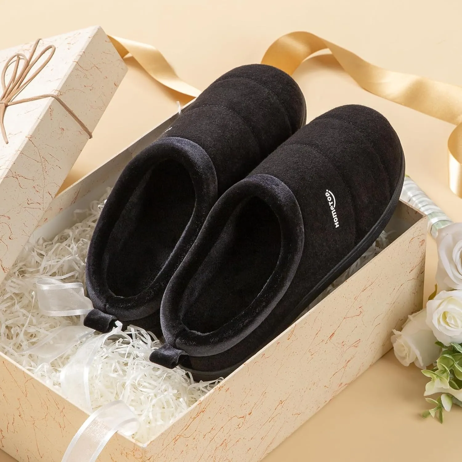 HomeTop Women's Comfy Quilted Slipper Soft Cashmere Like Slip on Memory Foam House Shoe
