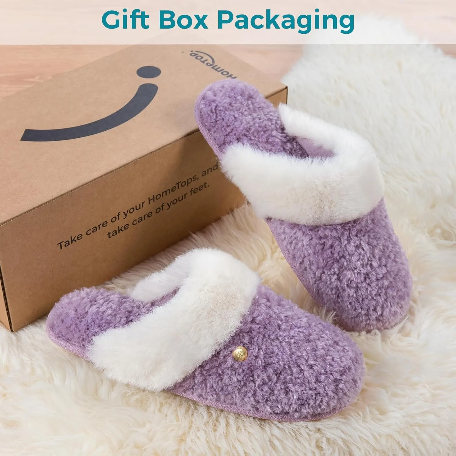 HomeTop Women's Cute Fuzzy Memory Foam Scuff Slippers Comfy Bedroom Lightweight Indoor House Shoes with Luxury Fluffy Collar
