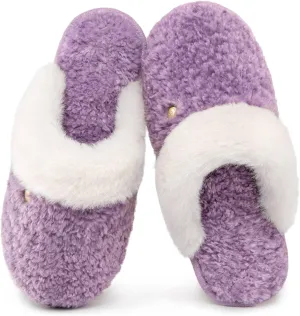HomeTop Women's Cute Fuzzy Memory Foam Scuff Slippers Comfy Bedroom Lightweight Indoor House Shoes with Luxury Fluffy Collar