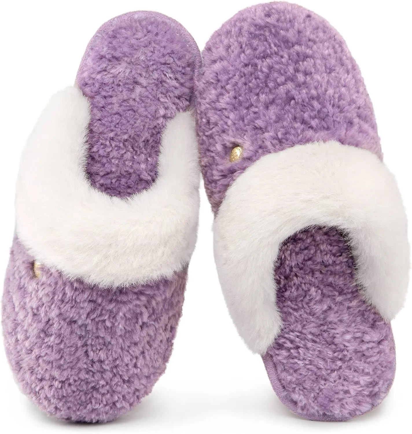 HomeTop Women's Cute Fuzzy Memory Foam Scuff Slippers Comfy Bedroom Lightweight Indoor House Shoes with Luxury Fluffy Collar