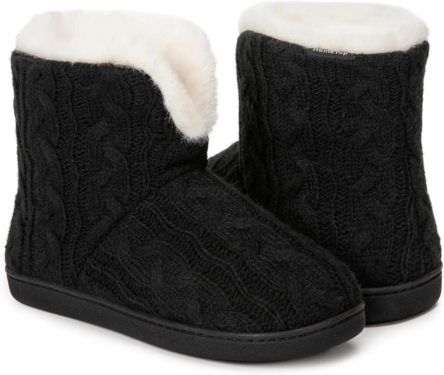 HomeTop Women's Knit Bootie Slippers Fuzzy Warm Memory Foam Indoor House Shoes