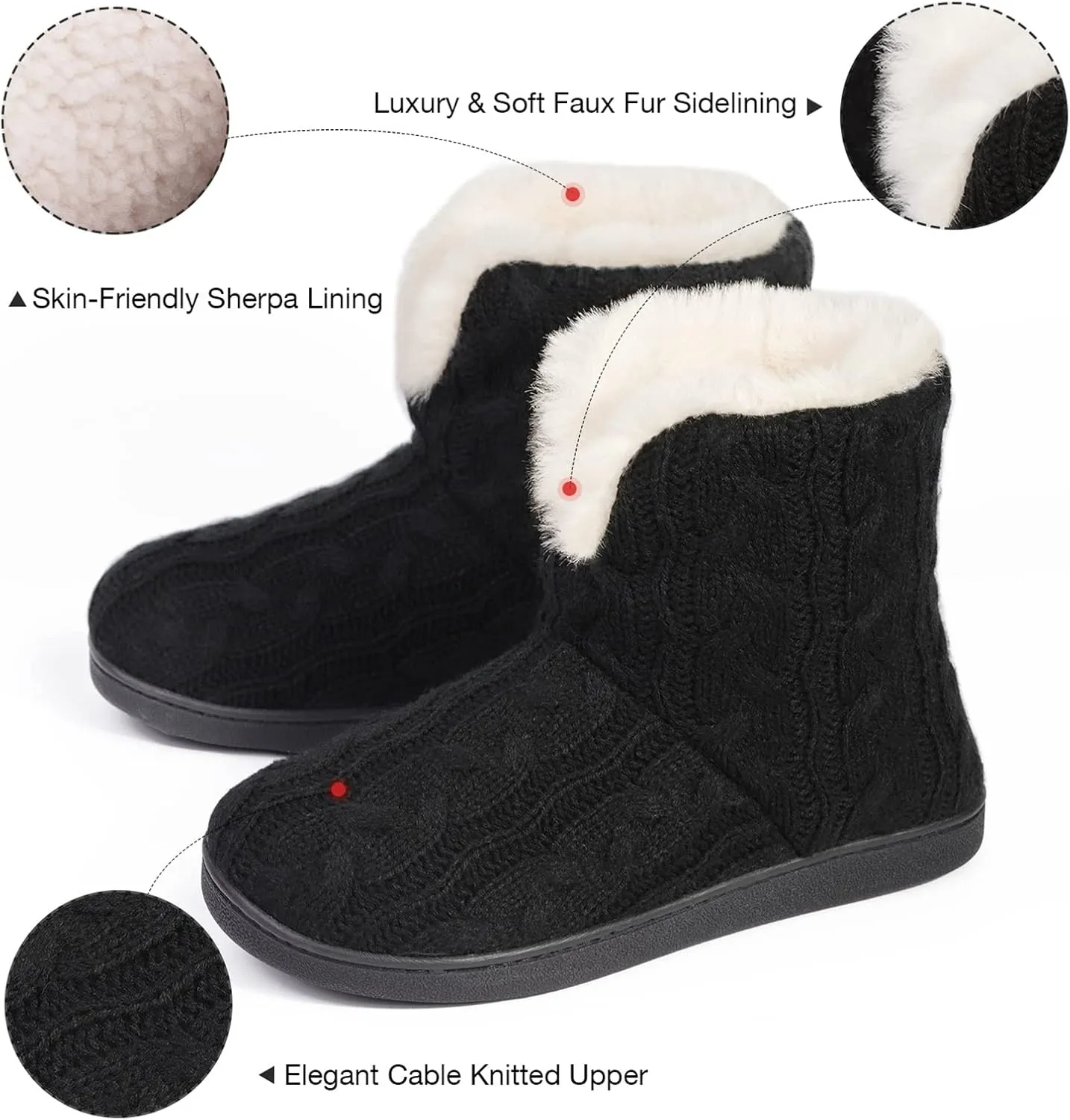 HomeTop Women's Knit Bootie Slippers Fuzzy Warm Memory Foam Indoor House Shoes