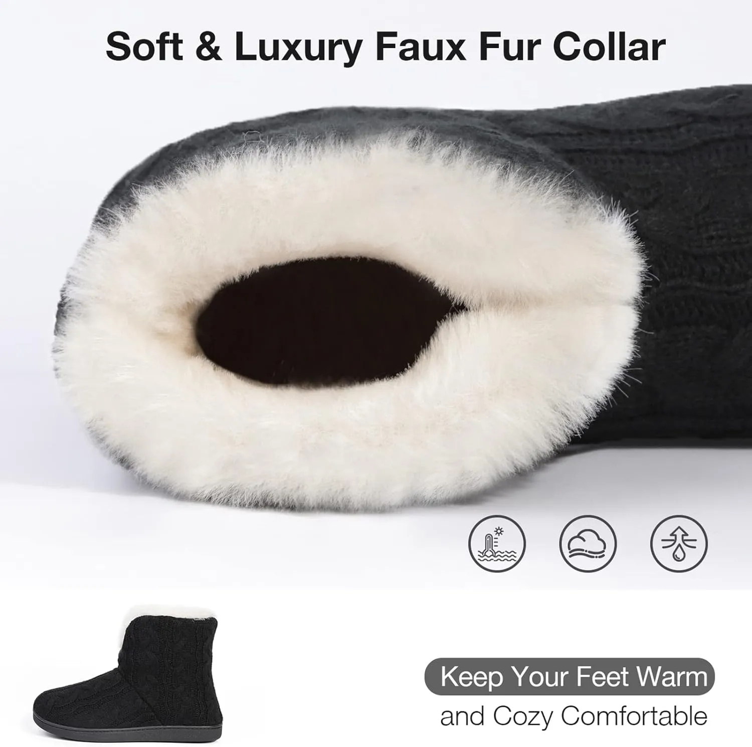 HomeTop Women's Knit Bootie Slippers Fuzzy Warm Memory Foam Indoor House Shoes