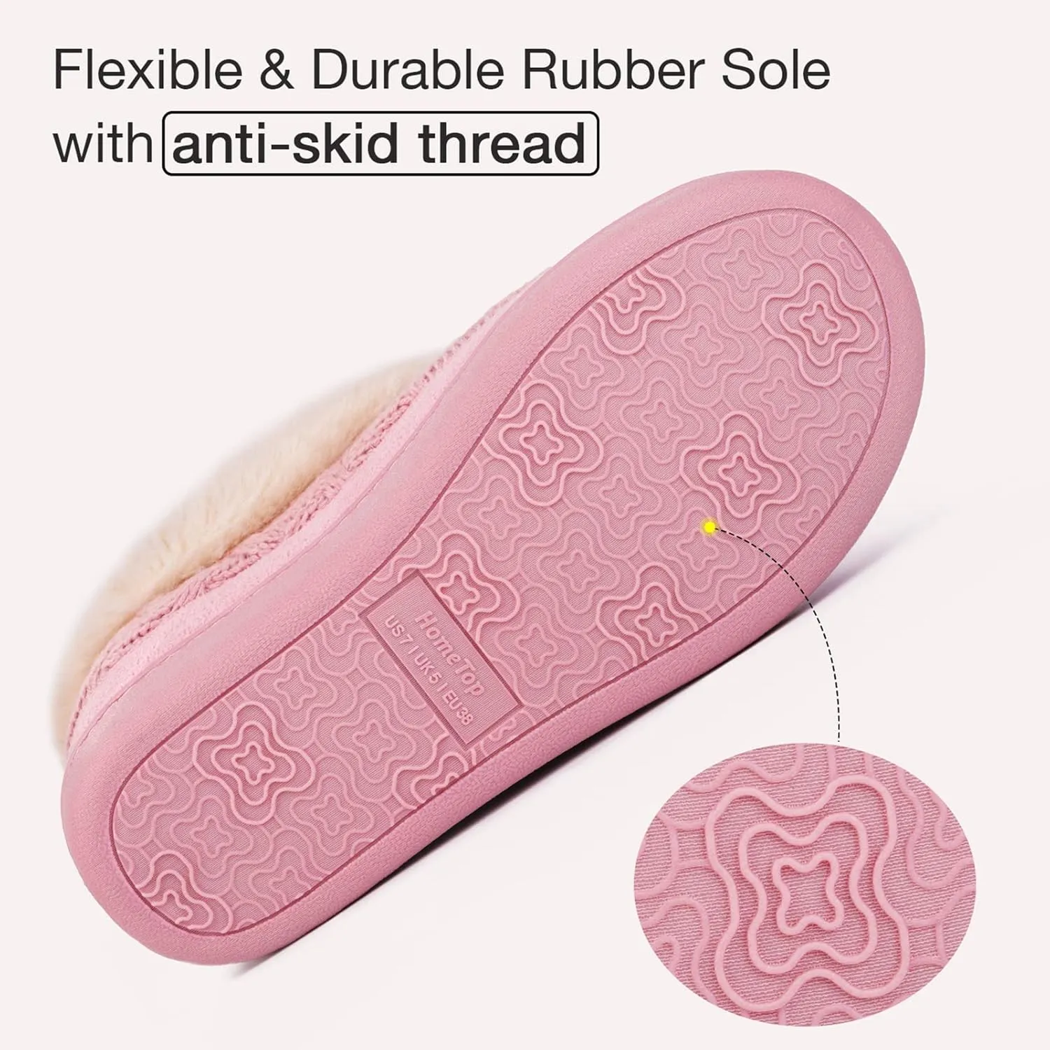 HomeTop Women's Knitted Clog Slippers Comfy Warm Memory Foam Non-slip Indoor House Shoes with Fuzzy Collar