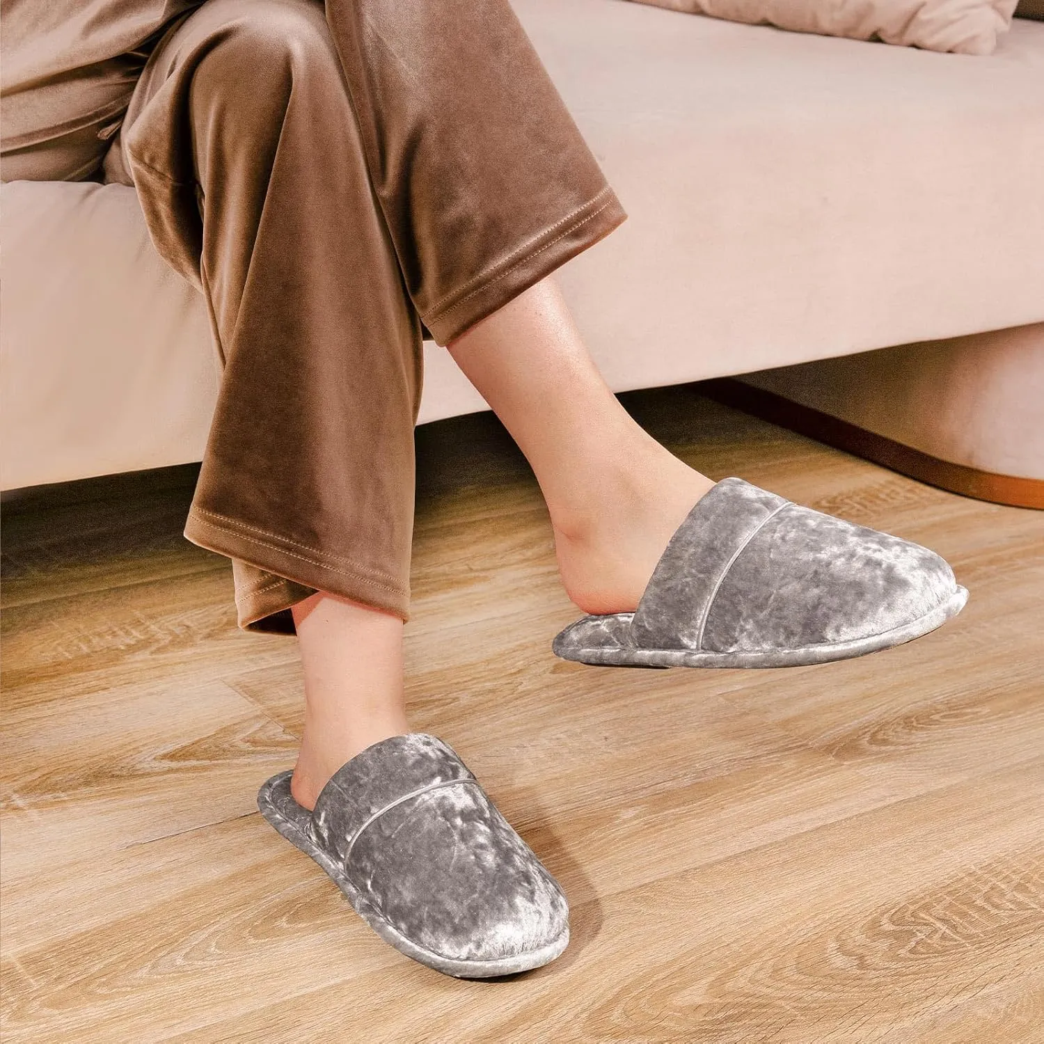 HomeTop Women's Luxury Diamond Velvet Memory Foam Scuff Slipper with Lightweight Rubber Sole