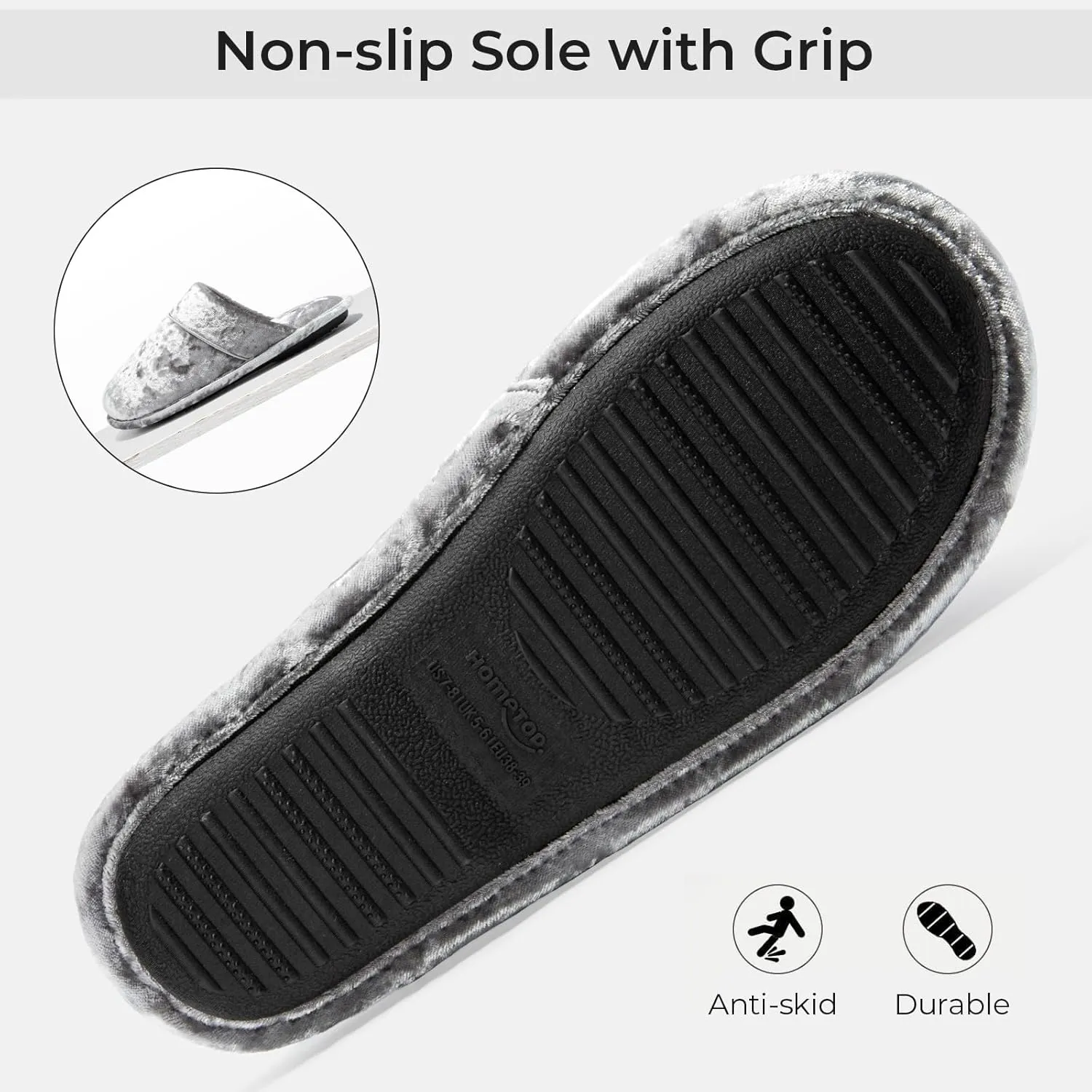HomeTop Women's Luxury Diamond Velvet Memory Foam Scuff Slipper with Lightweight Rubber Sole