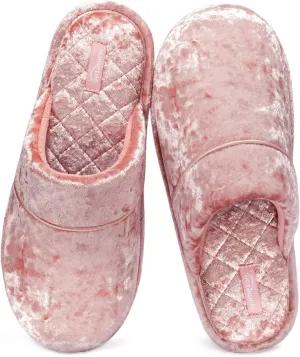 HomeTop Women's Luxury Diamond Velvet Memory Foam Scuff Slipper with Lightweight Rubber Sole