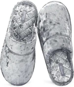 HomeTop Women's Luxury Diamond Velvet Memory Foam Scuff Slipper with Lightweight Rubber Sole