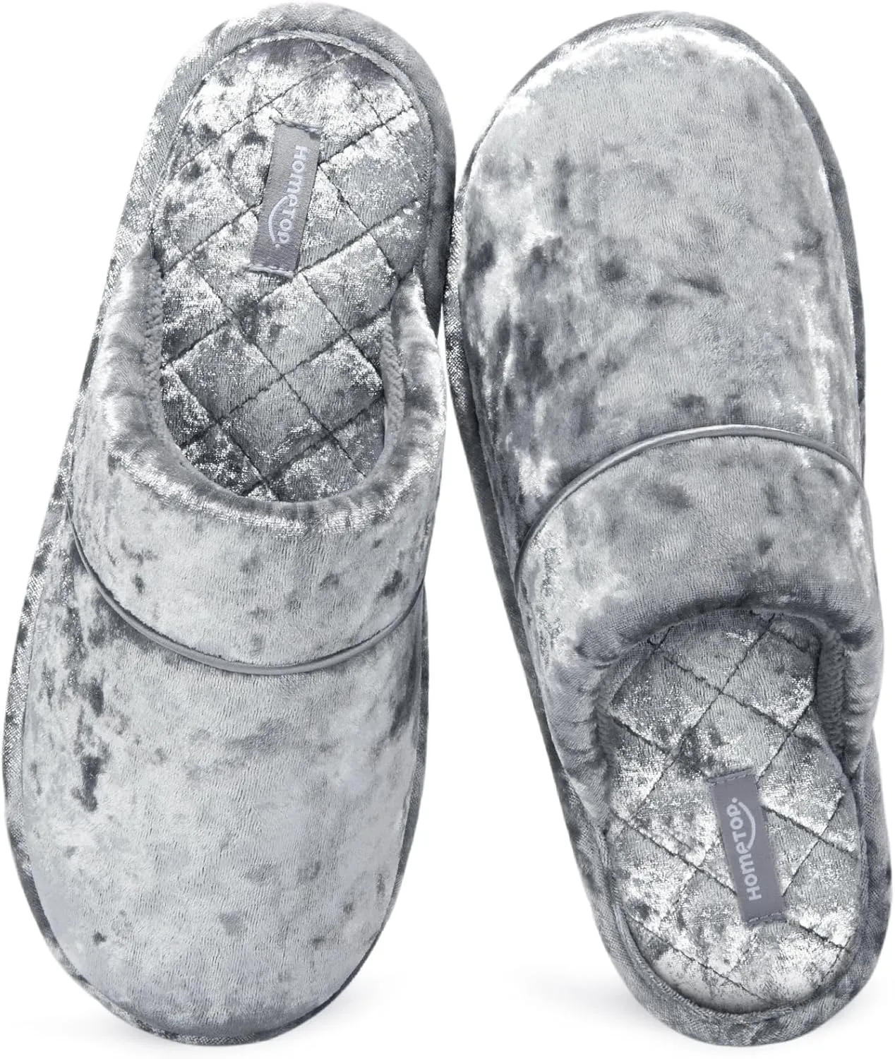 HomeTop Women's Luxury Diamond Velvet Memory Foam Scuff Slipper with Lightweight Rubber Sole