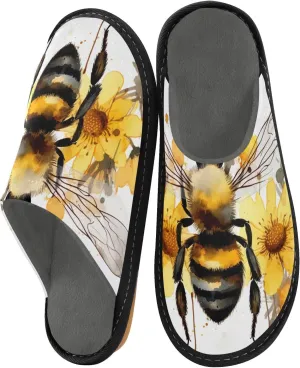 Honey Bee Flower House Slippers for Women Men Non-Slip Bridesmaid Slipper