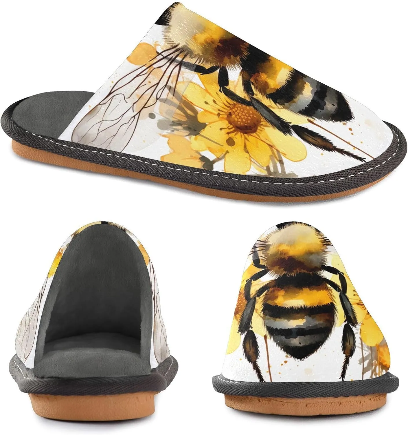 Honey Bee Flower House Slippers for Women Men Non-Slip Bridesmaid Slipper