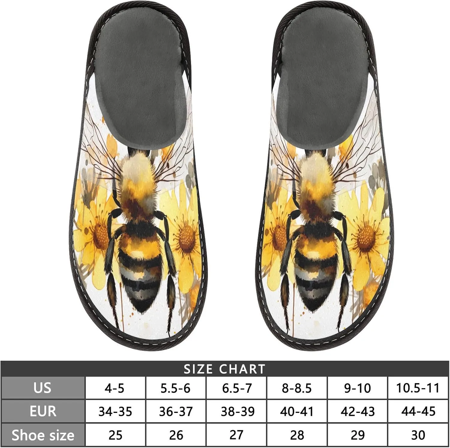 Honey Bee Flower House Slippers for Women Men Non-Slip Bridesmaid Slipper