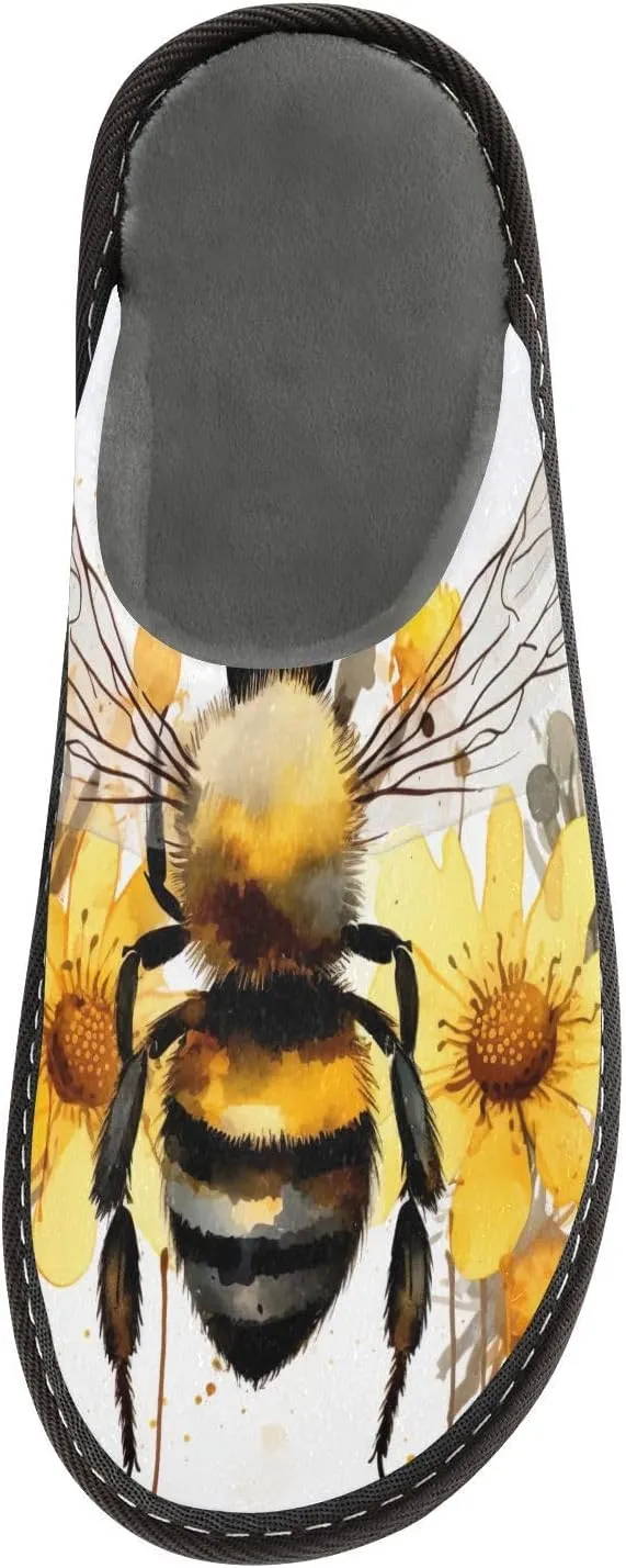Honey Bee Flower House Slippers for Women Men Non-Slip Bridesmaid Slipper