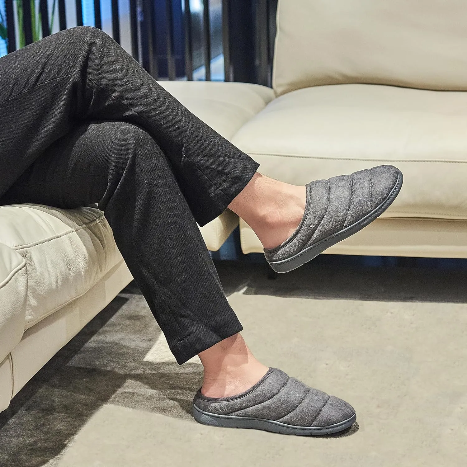House Slippers for Men, Memory Foam Comfy Mens Slippers with Arch Support, Slip On Men's Bedroom Slipper with Rubber Sole Indoor Outdoor
