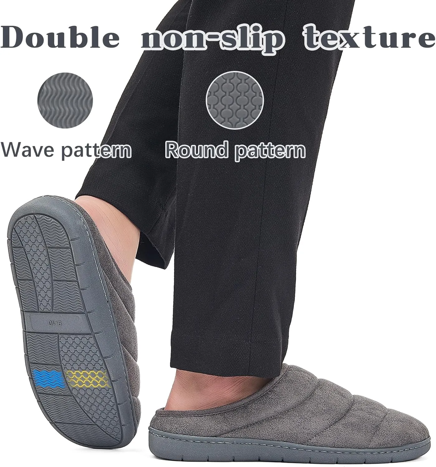 House Slippers for Men, Memory Foam Comfy Mens Slippers with Arch Support, Slip On Men's Bedroom Slipper with Rubber Sole Indoor Outdoor