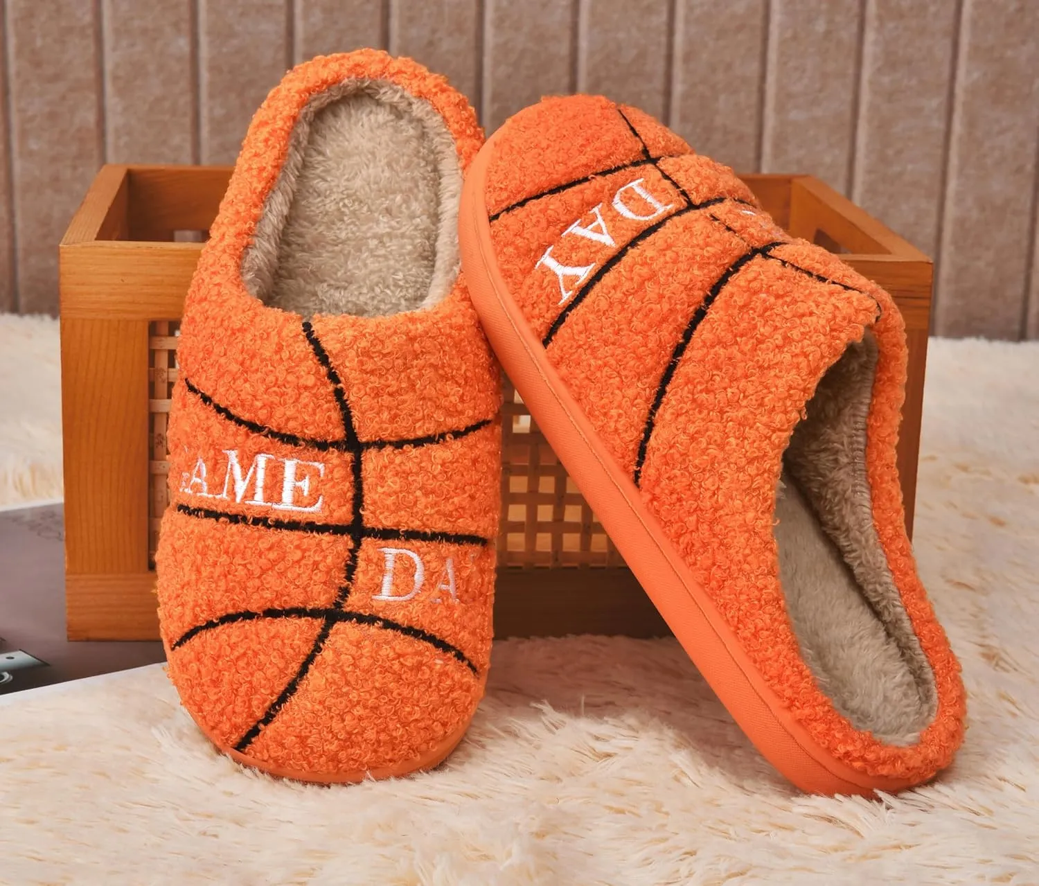 INMINPIN Women Men Ball Sports Slippers Soft Curly Plush House Shoes Cozy Bedroom Slippers Indoor Outdoor with Non Slip Sole for Sports Fan