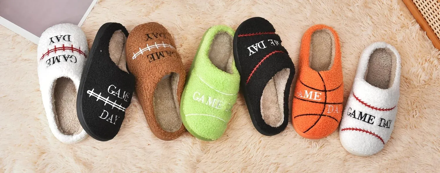 INMINPIN Women Men Ball Sports Slippers Soft Curly Plush House Shoes Cozy Bedroom Slippers Indoor Outdoor with Non Slip Sole for Sports Fan