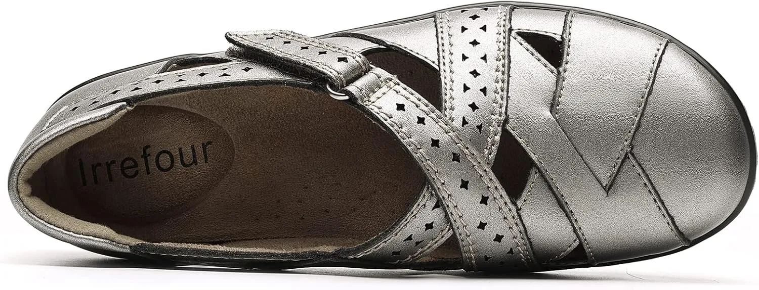 Irrefour Women's Classic Genuine Leather Casual Loafer Cute Slip-On Fashion Closed Toe Flat Sandal Comfy Work Sandal Everyday Walking Shoe