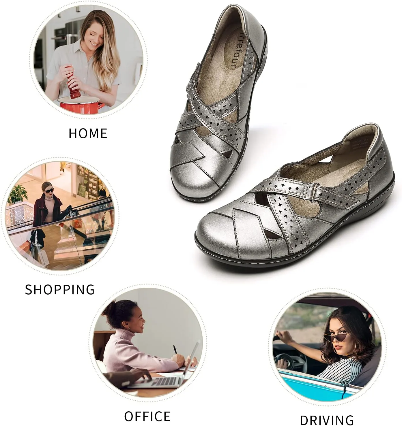 Irrefour Women's Classic Genuine Leather Casual Loafer Cute Slip-On Fashion Closed Toe Flat Sandal Comfy Work Sandal Everyday Walking Shoe