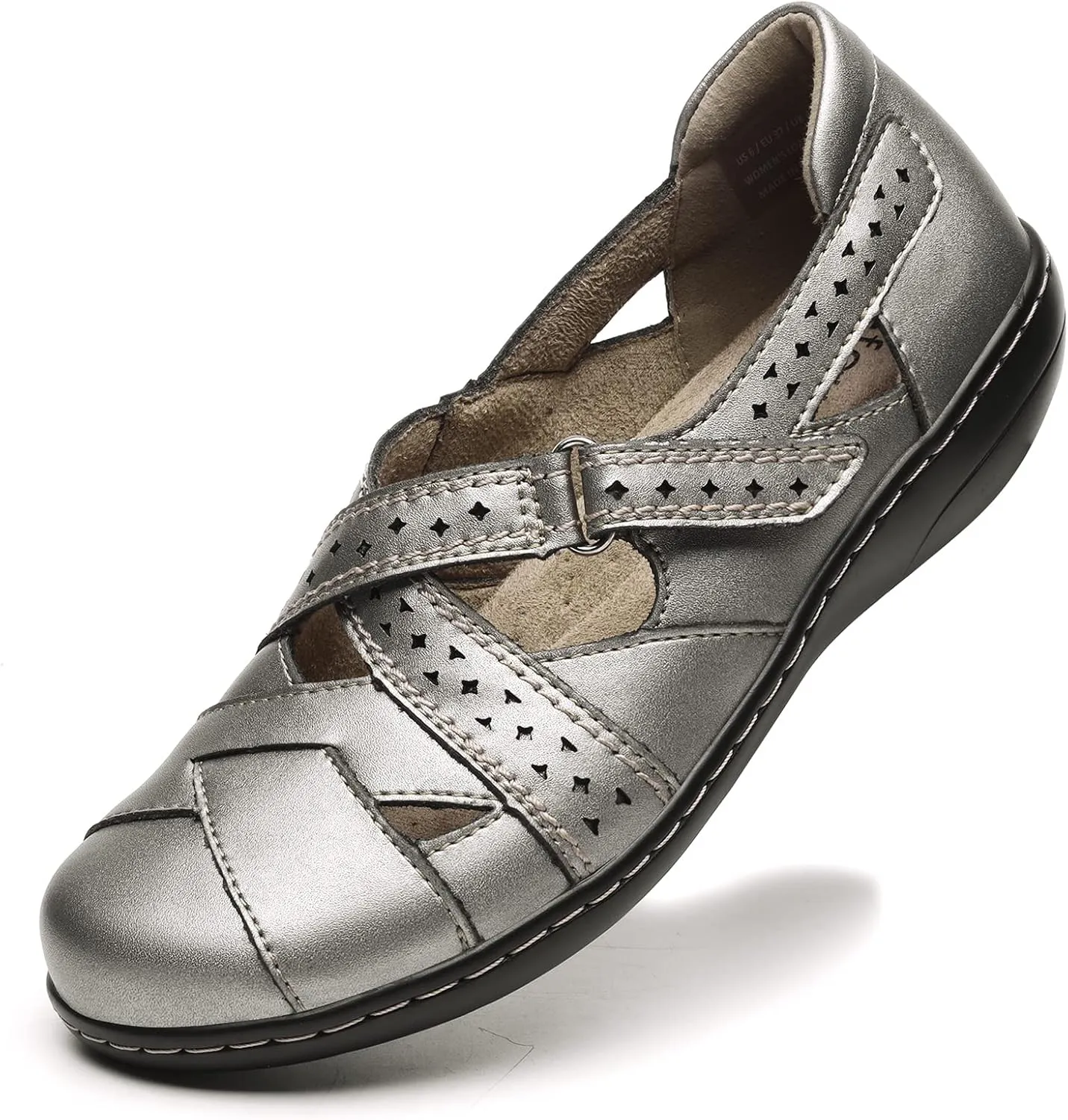 Irrefour Women's Classic Genuine Leather Casual Loafer Cute Slip-On Fashion Closed Toe Flat Sandal Comfy Work Sandal Everyday Walking Shoe
