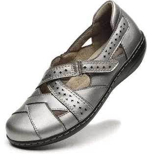 Irrefour Women's Classic Genuine Leather Casual Loafer Cute Slip-On Fashion Closed Toe Flat Sandal Comfy Work Sandal Everyday Walking Shoe