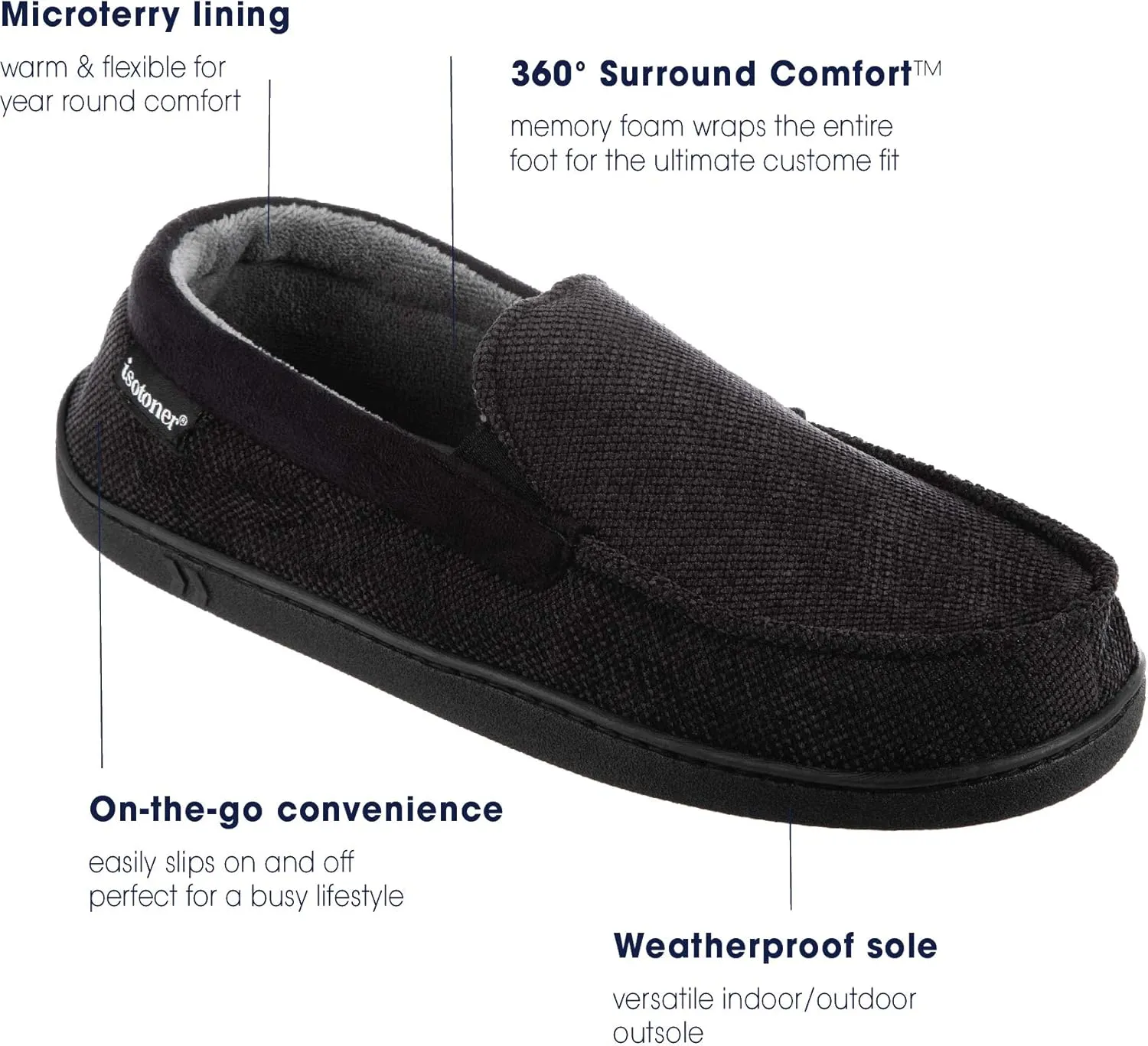 isotoner Men's Diamond Corduroy Moccasin Indoor/Outdoor Slipper with Memory Foam